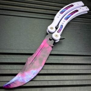 CSGO BUTTERFLY GALAXY WHITE BALISONG TRAINER KNIFE