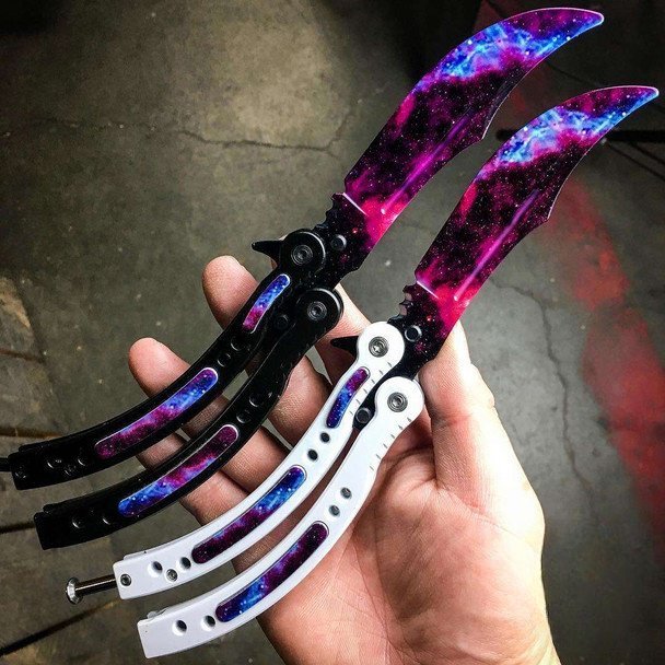 CSGO BUTTERFLY GALAXY WHITE _ BLACK BALISONG TRAINE